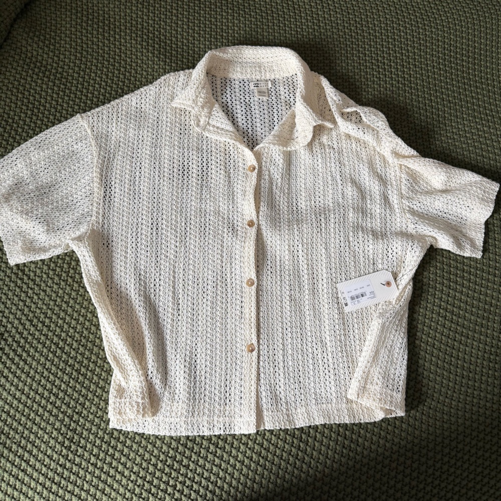 NWT Billabong Women’s Knit Crochet Button-down in Cream - Size XS